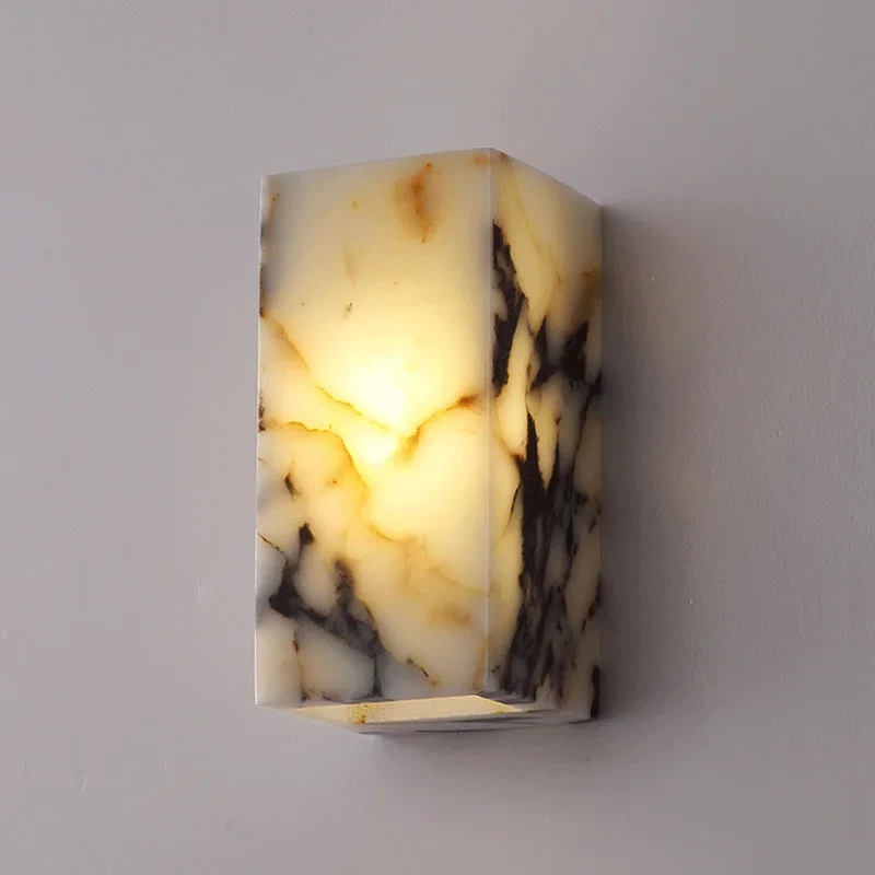 

Luxury Black Cuboid Natural Stone Wall Lamp High-end Bedroom Bedside LED Sconce Living Room Bathroom Waterproof Lighting Fixture