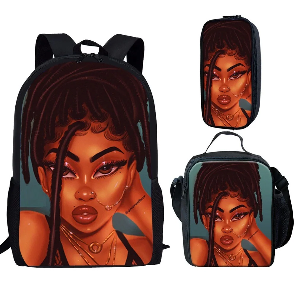 2024 African Girl Backpack 3pcs/set Students Boys Girls Schoolbag Pen Bag Lunch Bag Fashion Feminina Notebook Backpack