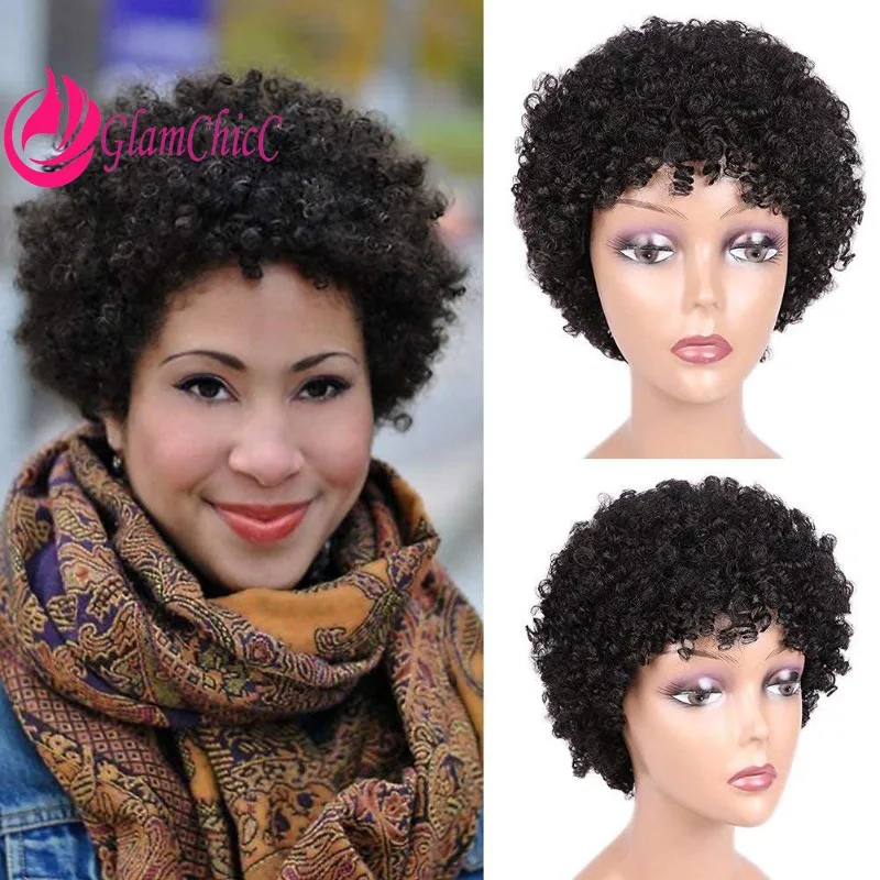 

High Quality Pixie Curly Cut Natural Color Full Machine Wig 6inch Brazilian Virgin Remy180%Density for Women Stylish Daily Use