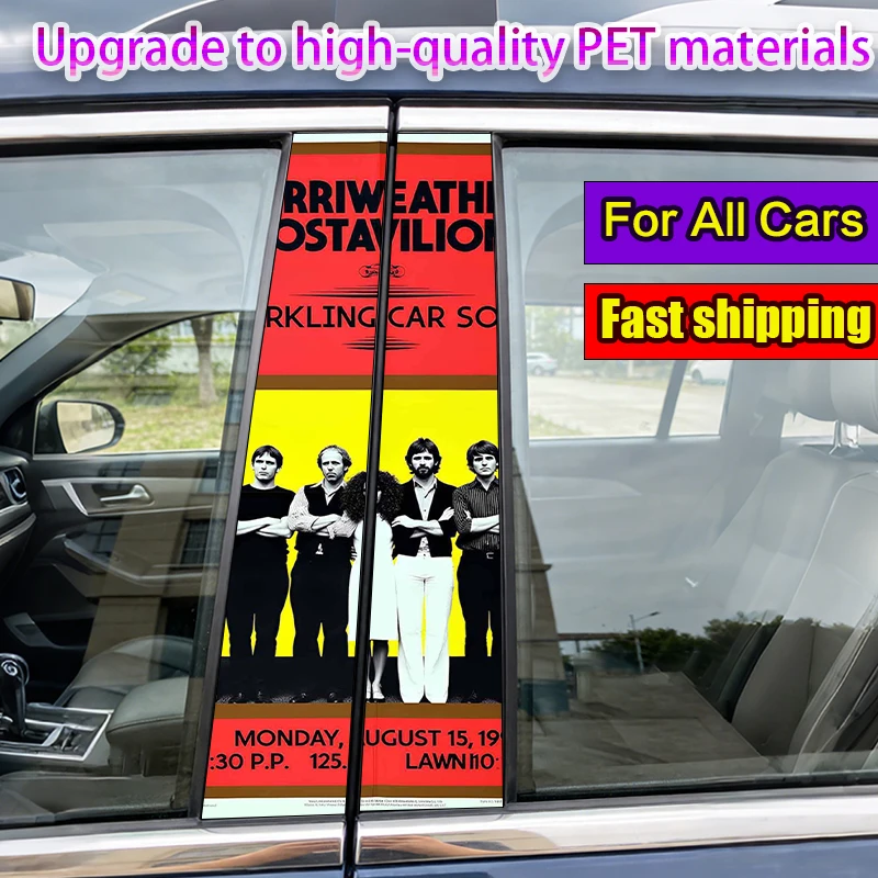 

2-Pack Car Pillar Stickers Band poster with red and yellow background Vinyl Waterproof and Sunproof Protective Sticker