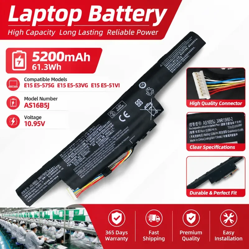 AS16B5J AS16B8J notebook battery For Acer E15 E5-575G 53VG
