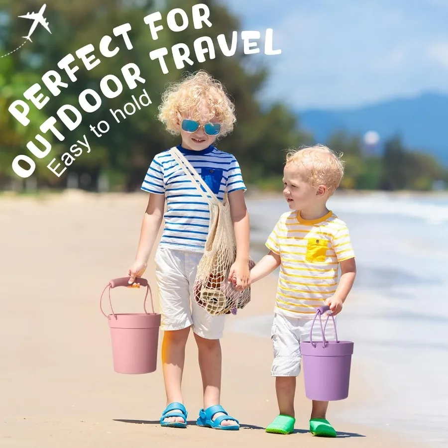 16 pçs brinquedos de praia de silicone viagem amigável conjunto de praia brinquedos coloridos incluem 3 baldes de silicone, 3 pás, 9 moldes de areia, 1 saco