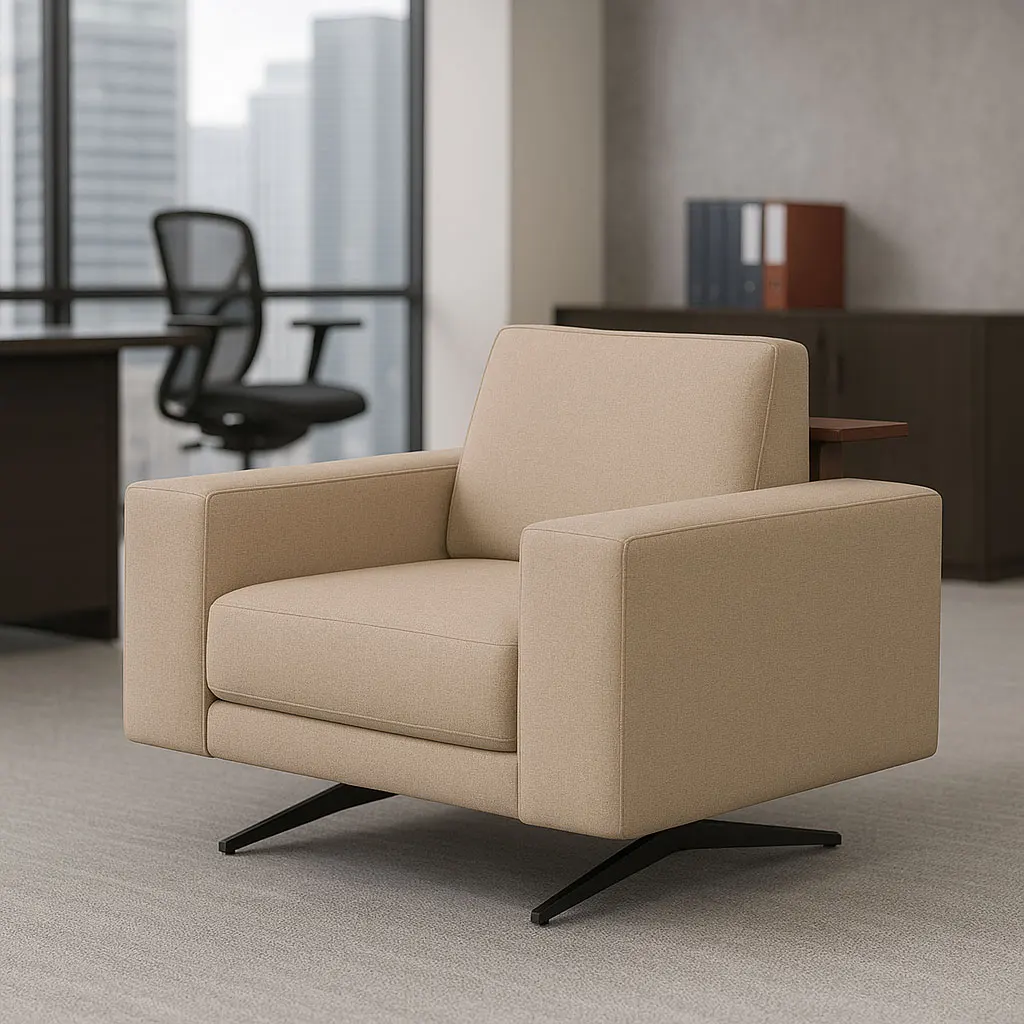 & High Quality White Fabric Single Seater Couch Deep High Density Foam Modern Design Commercial Furniture for Office Sofas