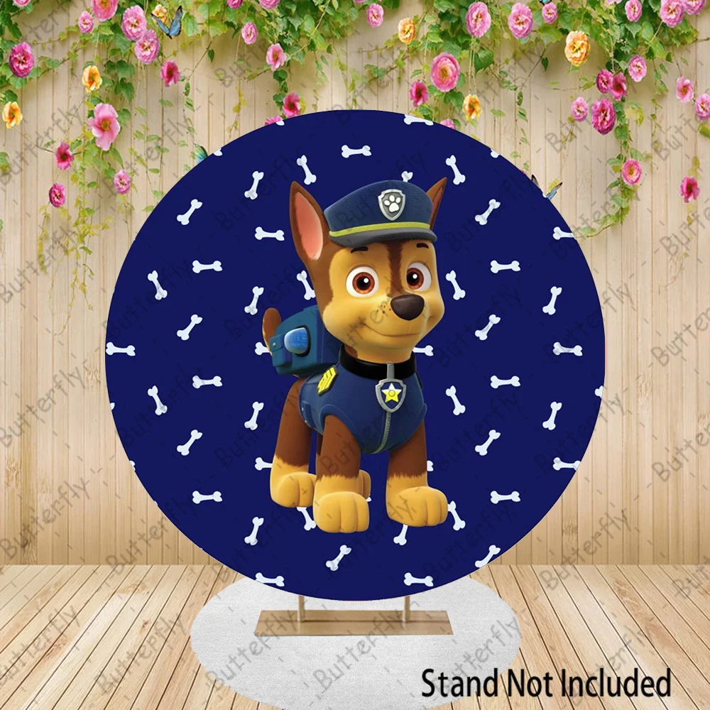 Traffic Police Special Agent Chase Birthday Backdrop Dog Rescue Paw Patrol  Round Photography Baby Shower Background Banner