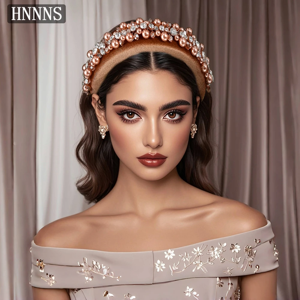 

HNNNS Unique Baroque Headband Pearl Rhinestone Hairband Champagne Elegant Headpiece Dating Jewelry Hair Accessories A281