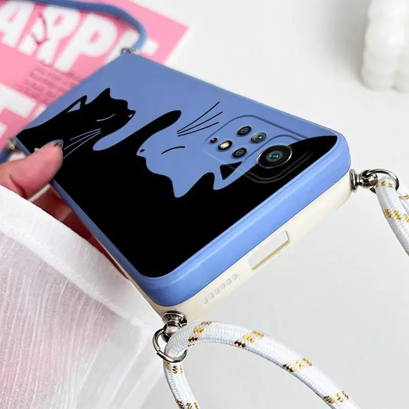 Hug Kitten Crossbody Lanyard Silicone Phone Case For Xiaomi Redmi Note 11 Pro Plus 12Pro Plus 11 11S 10 Pro 12 9S 8 Pro Cover