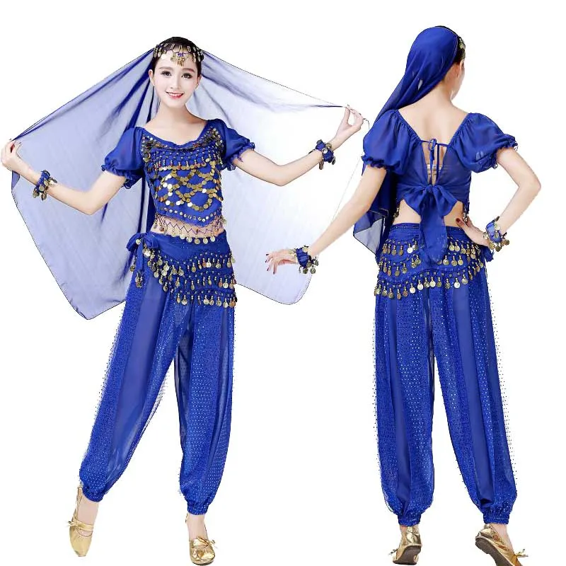 Vrouwelijke buikdans chiffon oefenbroek kostuum ﻿ Dames buikdanssets harembroek lantaarn glanzende pailletten top