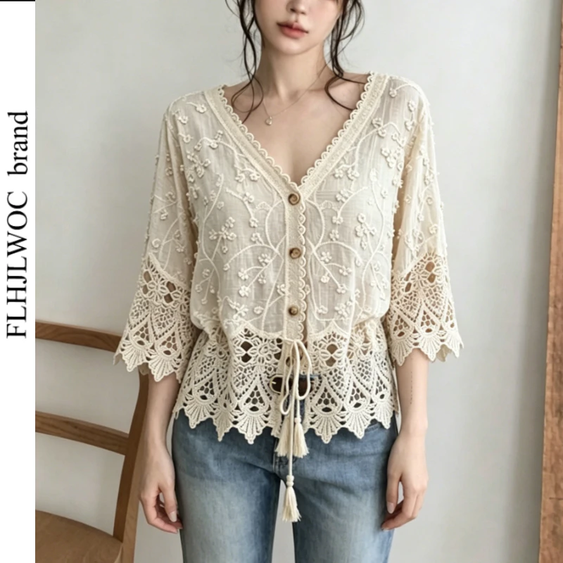 Belly Peplum Tops Damen-Cardigan mit Spitze und Aussparungen, Sonnenschutz-Bluse, locker sitzende Strand-Überwurfjacke, Urlaubsoutfits, Freizeithemden