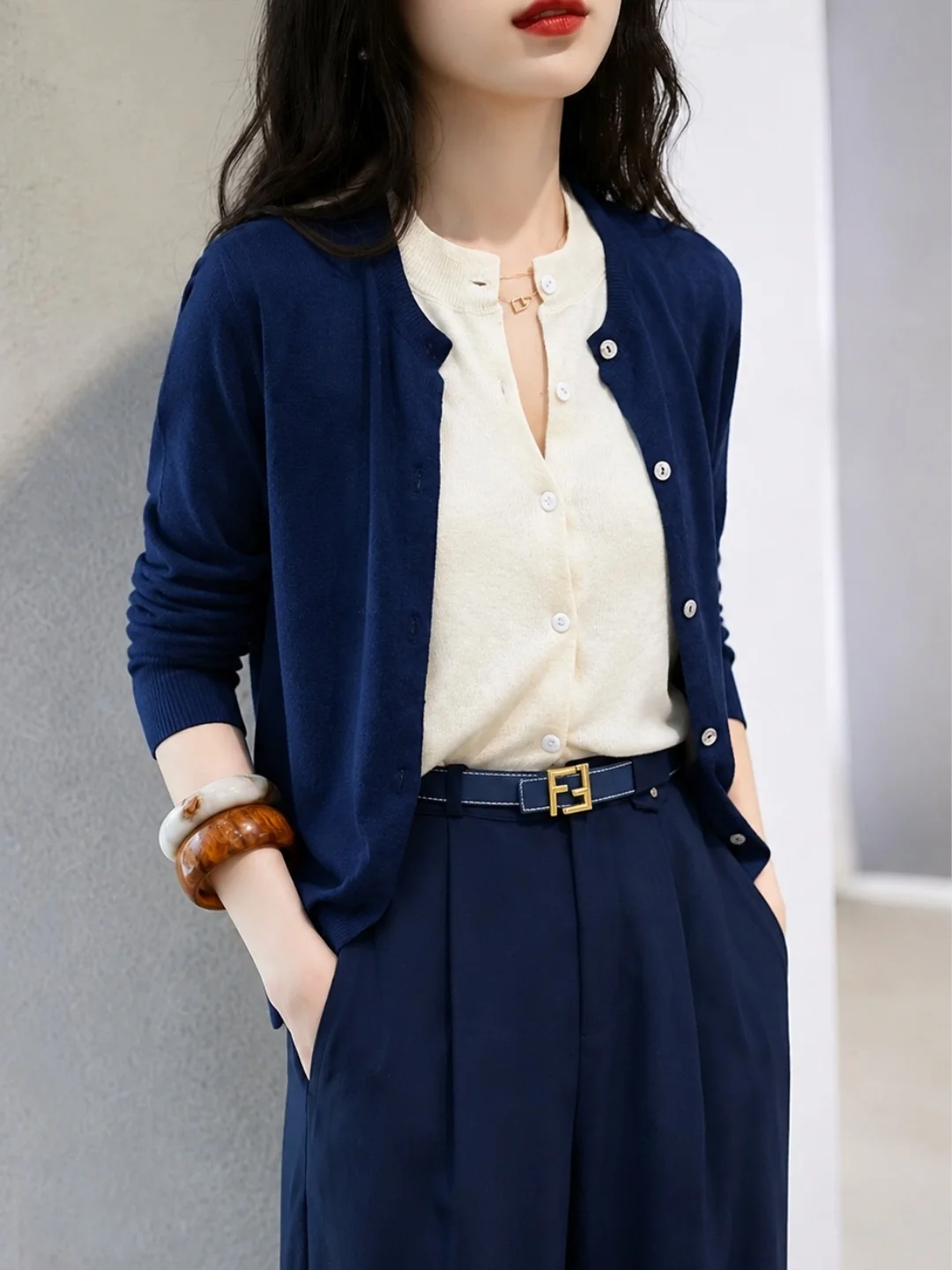 Chic Knitted Sweater Fake Two-Piece Long Sleeve Single Button Trendy Age-Defying Top Korean Style Commute Fashion Autumn New ...