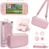 Accesorios de Estuche De Viaje rosa para Nintendo Switch Lite, bonito bolso de transporte Sakura Poch con soporte de correa, Protector de vidrio de película de temperatura