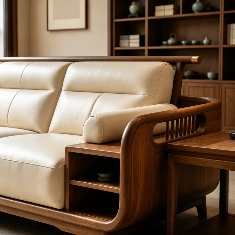New Chinese Black Walnut Solid Wood Straight Row Sofa 2026 Creative Retro Style Song Aesthetic Furniture