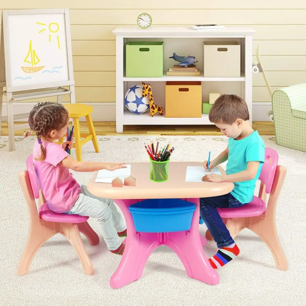 3-Piece Pink Toddler Activity Table Set with Storage Bins and Chairs for Play and Learning
