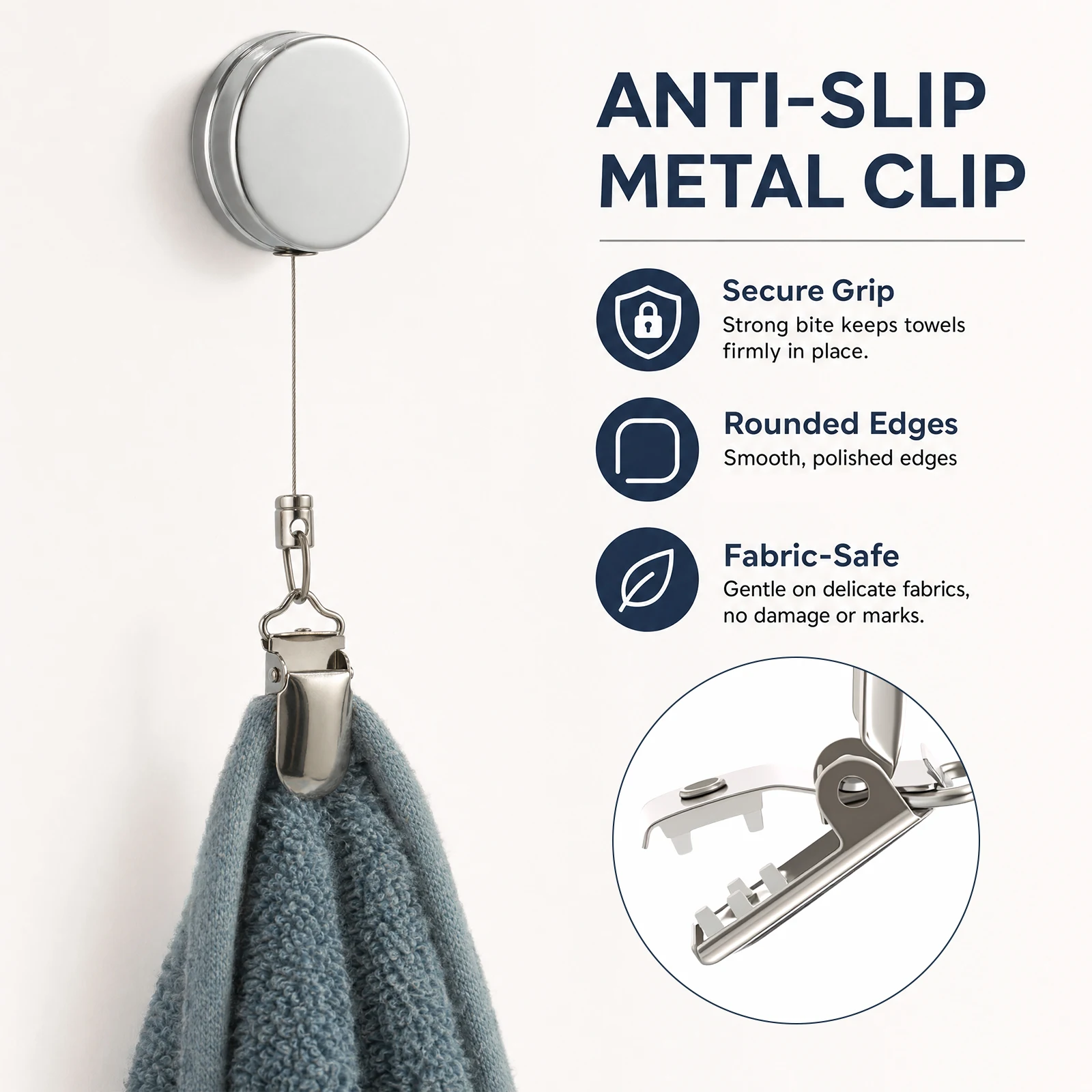 Automatic Retractable Towel rack Metal Hand Towel Clip 25.6 inch Steel Cable Auto Rewind Storage Clip for Kitchen Bathroom RV