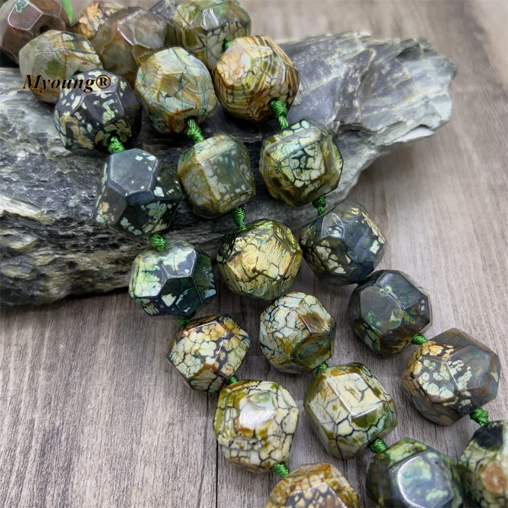 

Large Faceted Green Dragon Veins Agates Cutting Nugget Stone Beads For DIY Jewelry Making MY230405