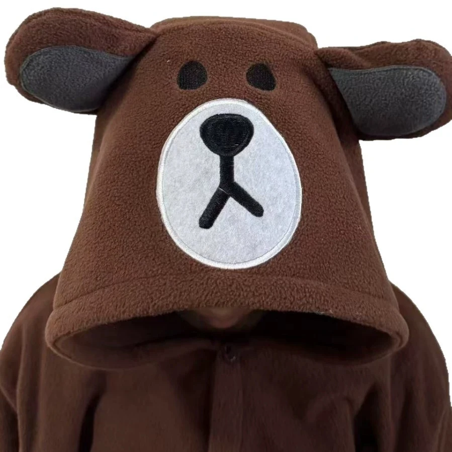 หมีสีน้ําตาล Onesie ผู้หญิงผู้ชายสัตว์ Kigurumis ชุดนอนการ์ตูนสัตว์รองเท้าแตะเทศกาล Homewear ชุด Overalls Polar ขนแกะ