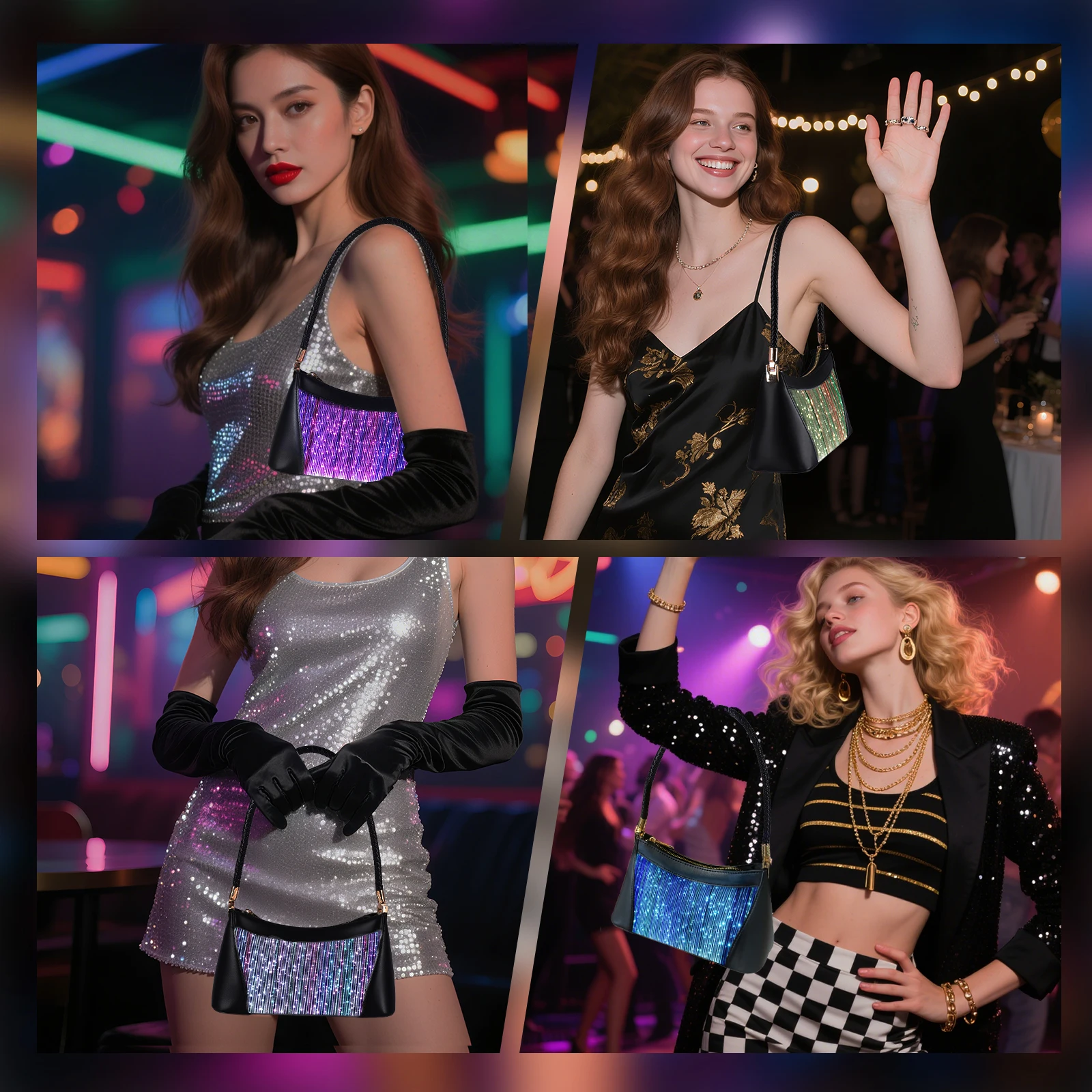 حقيبة تحت الإبط متوهجة LED حقيبة كتف مفردة أوضاع تغيير اللون معدات عصرية ثابتة 7 ألوان تغيير تلقائي