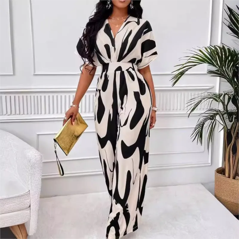 

Piece Suit Jumpsuit For Women 2024 Summer High Waist Sexy Short Sleeve Playsuit Outfit Slim Fit Loose Wide Leg Long Pants