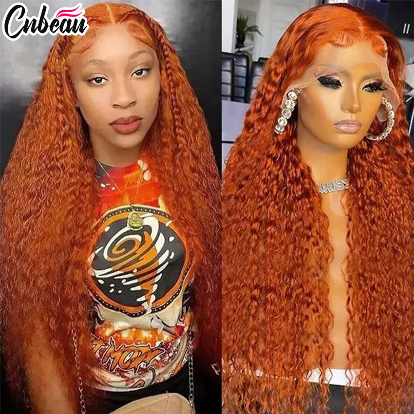 Orange Ginger Deep Wave 30 Inch Human Hair Wig 13x4 13x6 HD Lace Curly Wave Color Lace Frontal Human Hair Wigs For Women