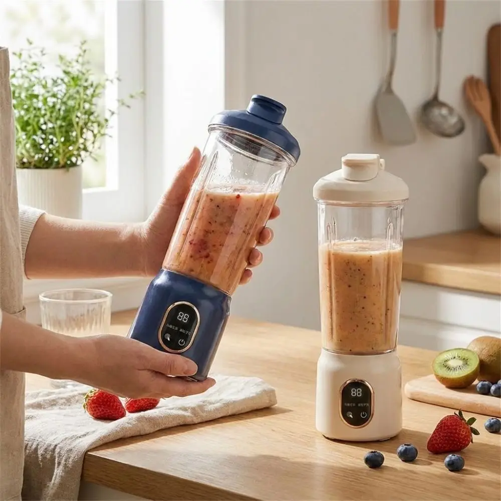 USB Rechargeable Portable Electric Juicer 600ML Capacity Cordless Juice Cup Blender Plastic Digital Display