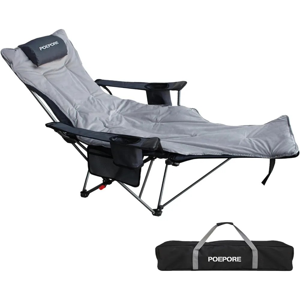 

Reclining Camping Chair with Removable Footrest Lounge Chair with Headrest, Cotton Cushion, Portable Adjustable Folding Chairs