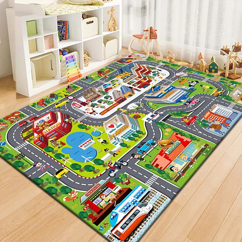 Baby Play Mat Crawling Mat Cartoon Runway Carpet Parking Lot Road Game Mat Home Non-slip and Dirt-resistant Foot Mat Baby Toys