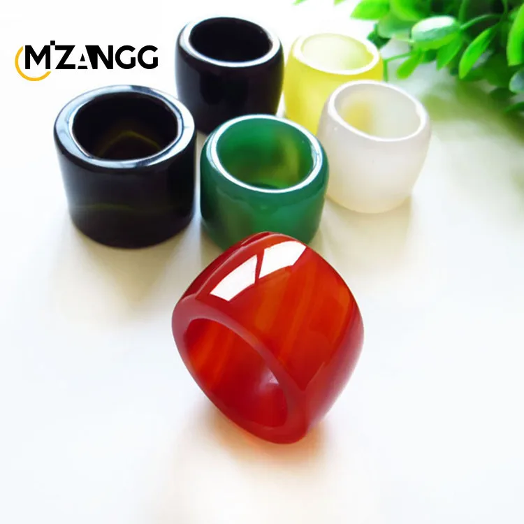 Natural Agate Green Black and White Yellow Ring Chalcedony Wide Ring Fashion Charm Jewelry for Men and Women Holiday Gifts