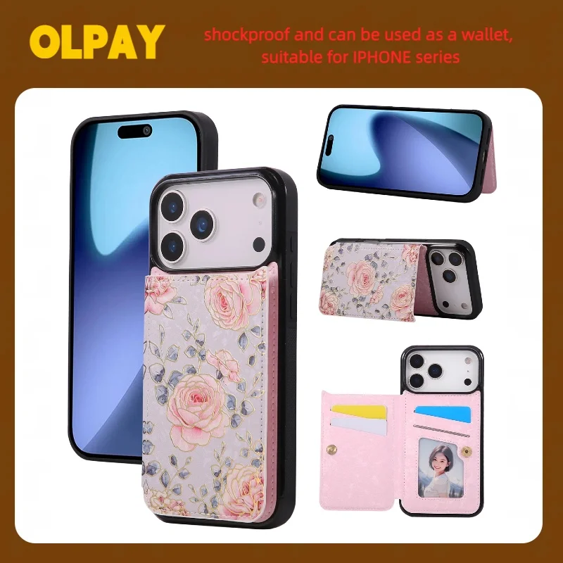 

Чехол-кошелек OLPAY для IPhone 17 Pro Max 17Air 17Pro 16E 16Pro Max 16 15Pro 14 13 12 11Pro XR XSMAX 8 7 Кожаный чехол для телефона