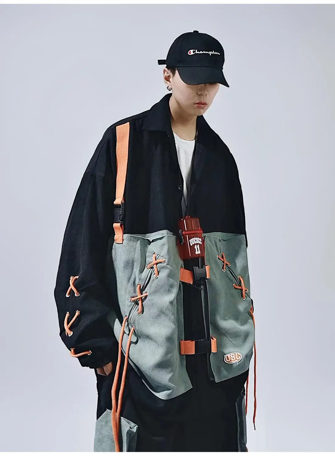 Hip Hop Oversize Cargo Shirts Men Long Sleeve Button Up Shirt Coat Harajuku Patchwork Vintage Streetwear Safari Style