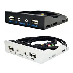 3.5inch 9Pin to USB 2.0 Hub Front Panel for Desktops Audio 3.5mm Earphone Jack Mic Interface for Floppy Bay Expansion Adapter