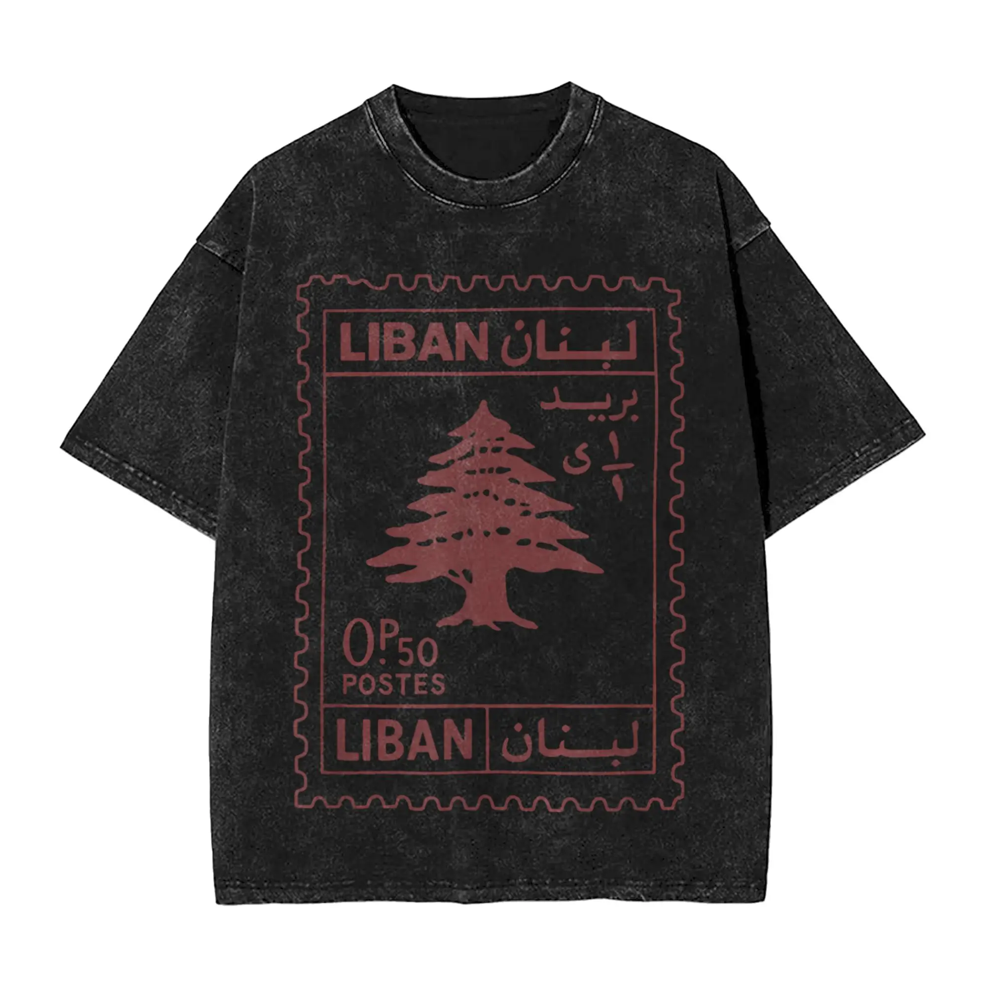 Lebanon Post Stamp Design Lebanese Flag Washed T Shirts Streetwear  Cool T-Shirt Tees for Men Women Short Sleeve Oversize Summer