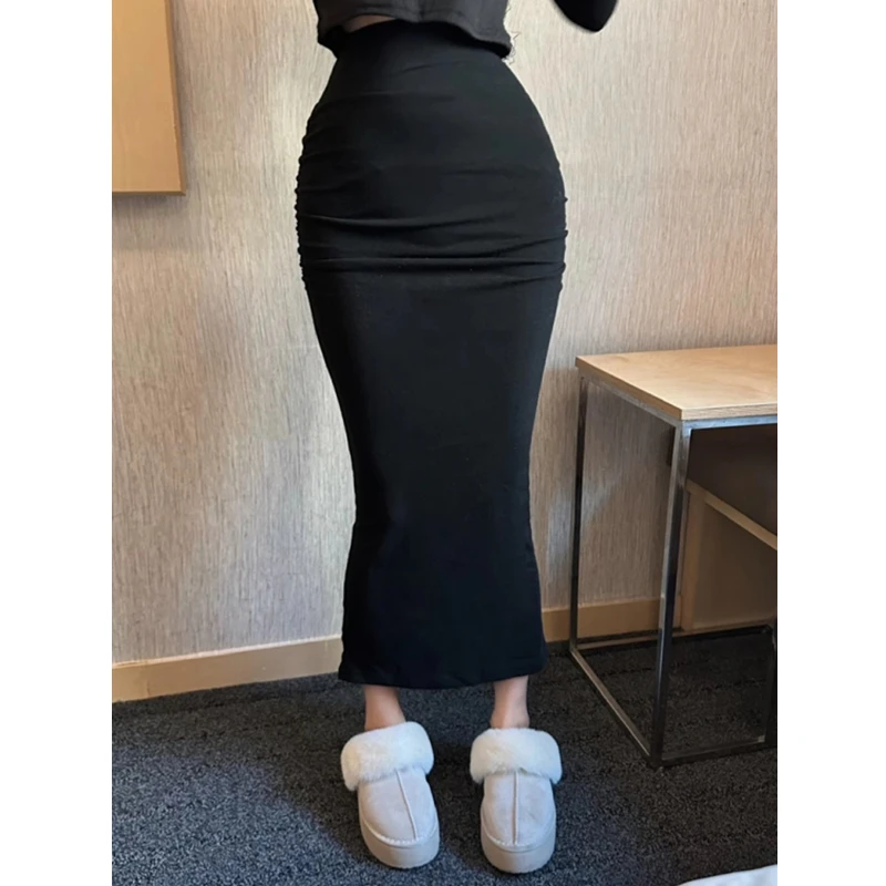 Comfortabele strakke lange rok met hoge taille Dongda Gate Sle Busin Casual A-lijn midi-rok met ketting geplooid ontwerp