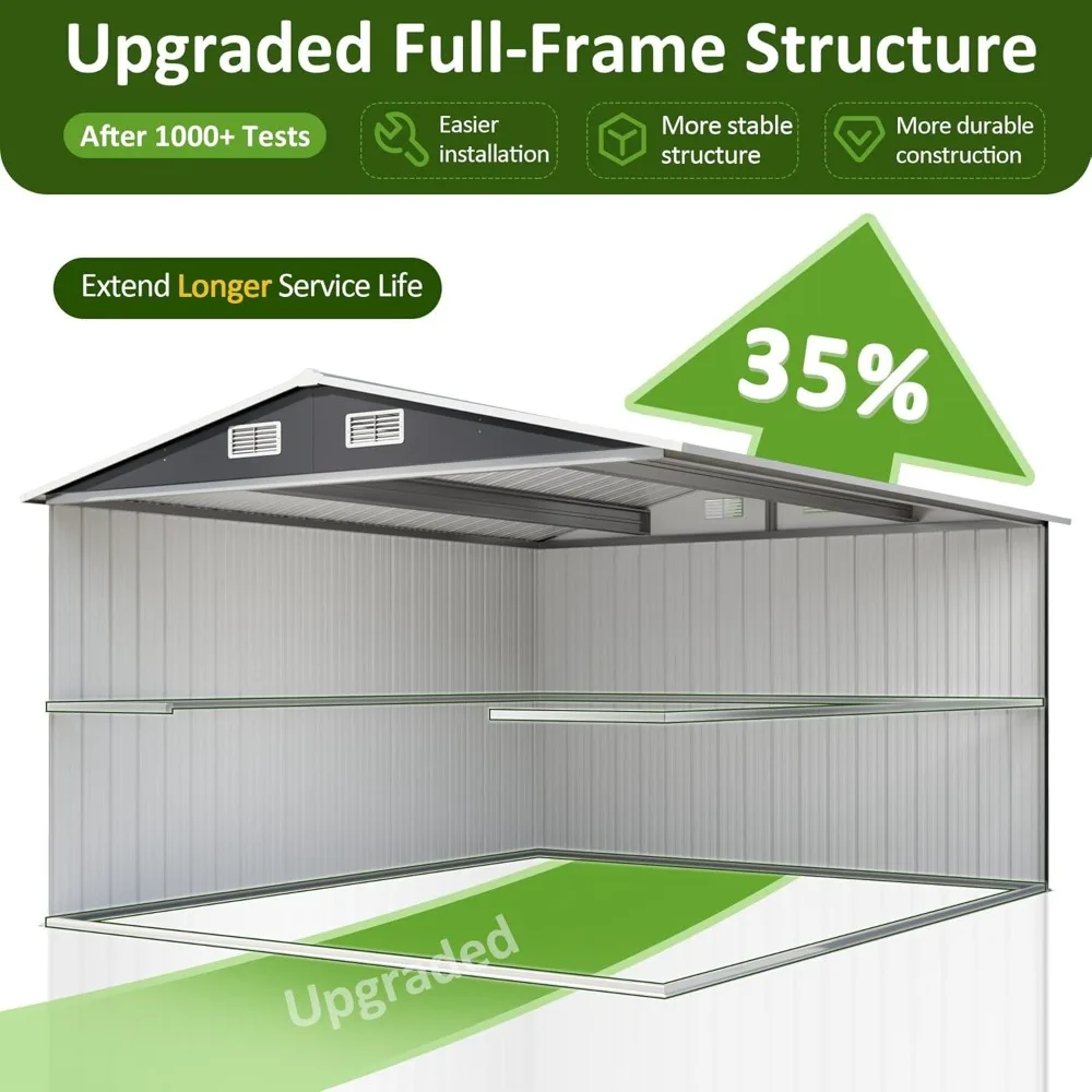 10x12 FT Outdoor Storage Shed, Metal Garden Tool Shed with Updated Frame Structure and Lockable Doors, Ideal for Backyard Garden