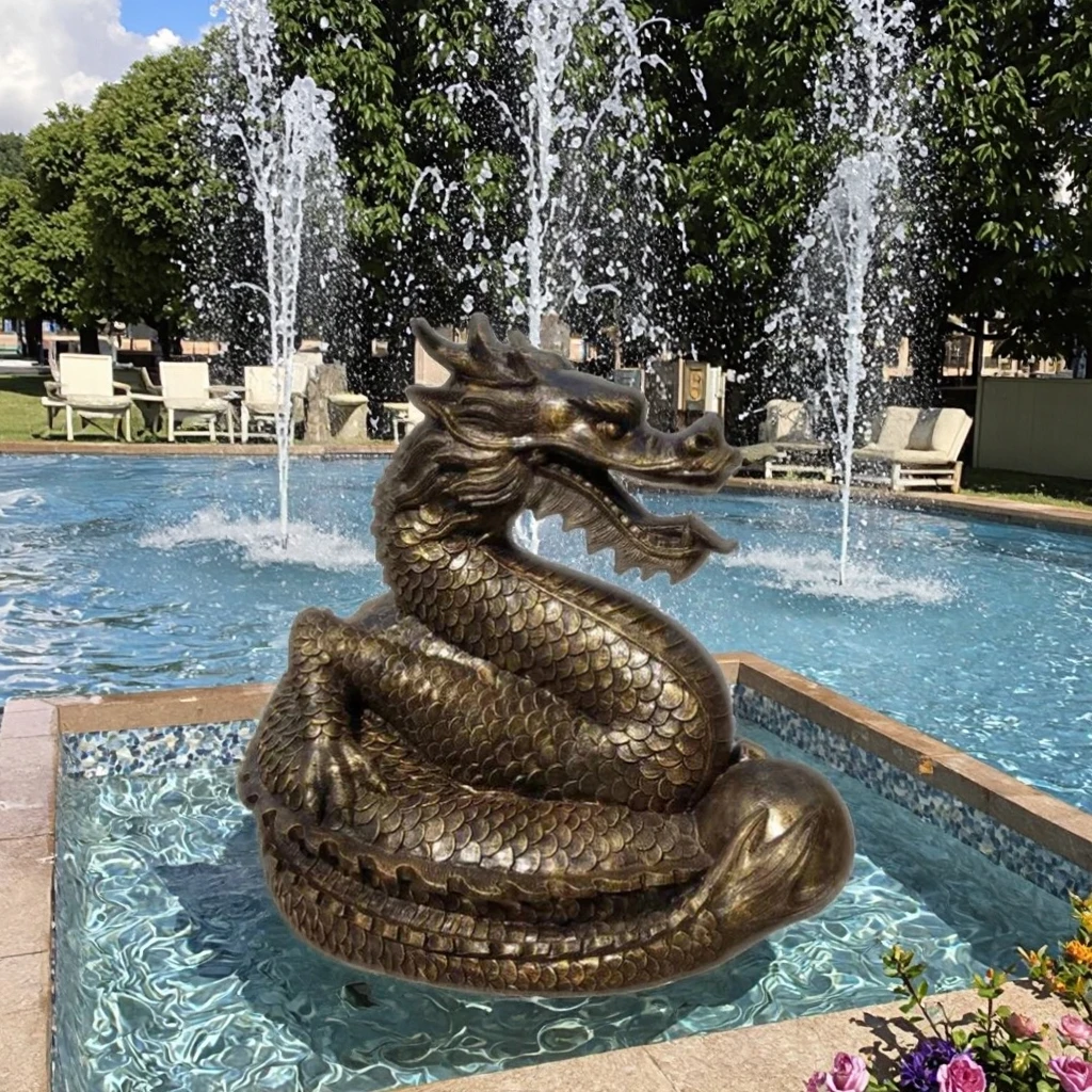 

Outdoor Decoration Life Size Garden Animal Fountain Sculpture Fiberglass Chinese Dragon Bronze Statue Sculpture Resin