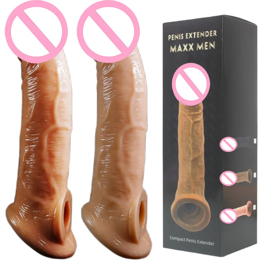 Male Realistic Penis Enlarge Sleeve Cock Rings Delay Ejaculation Stronger Delay Enlargement Dick Adult Sex Toys Goods for Men
