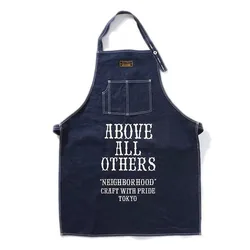 NBHD Vintage Washed Denim Fabric Monogram Print Coffee Shop Workwear Cargo Apron Craftsman Cover-Up