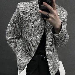 Mens Fish Scale Sequin Stage Performance Jacket Autumn Winter Genderless Fashion Youth Trendy Nightclub Jacket Unisex