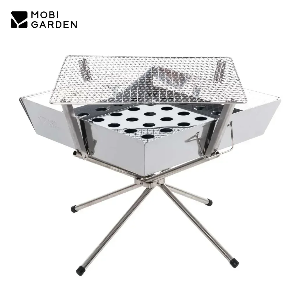 

MOBI GARDEN Camping Portable Bonfire Campfire Pit Wood Stove Stand Stainless Steel Foldable Outdoor Grill Cuisine Barbecue