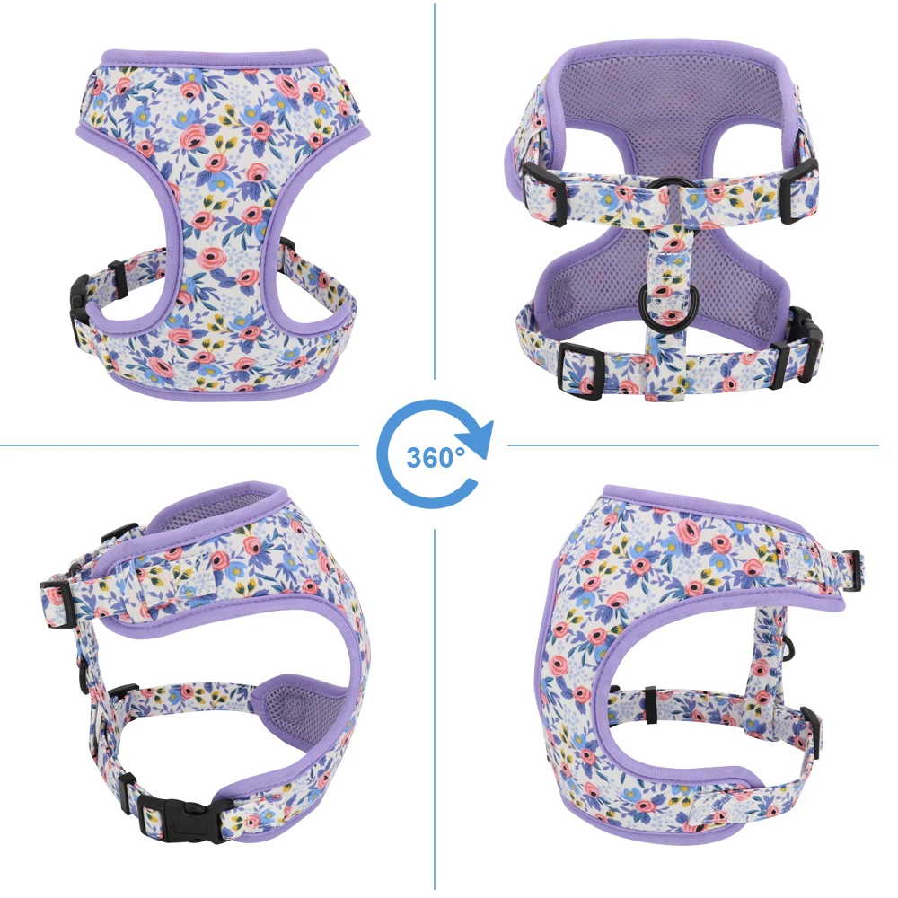 Mesh Nylon Dog Harness Vest Flower Print Dogs Cat Harnesses For Small Medium Large Dogs Cats Chihuahua French Bulldog XS-L