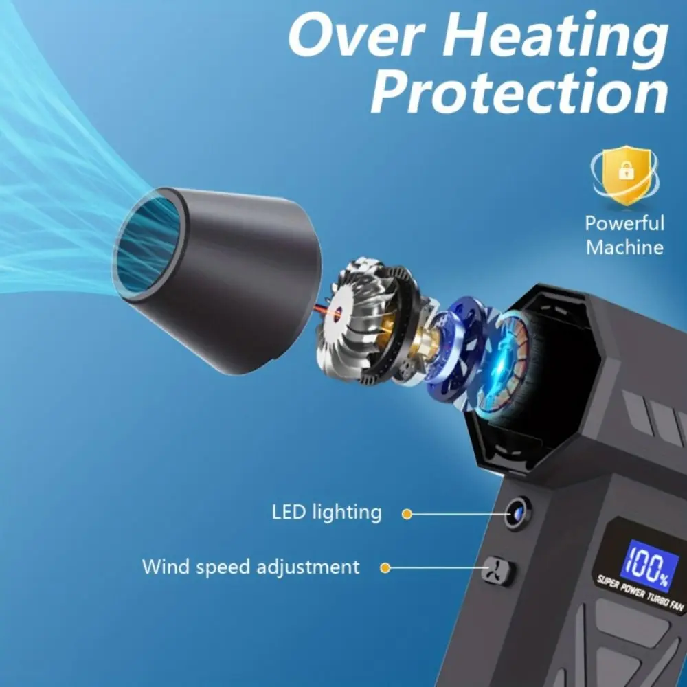 محرك بدون فرش، منفاخ غبار قوي، شاشة رقمية مع ضوء LED، مروحة توربو عنيفة محمولة، سرعة قابلة للتعديل وقابلة لإعادة الشحن #2