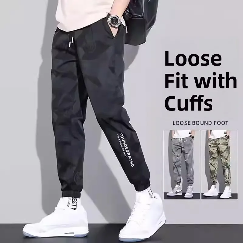 Ice Silk Camouflage Loose Fit Casual Pants for Men Summer Workwear Trousers with Cuffs Youthful Vitali Sle Thin Cotton