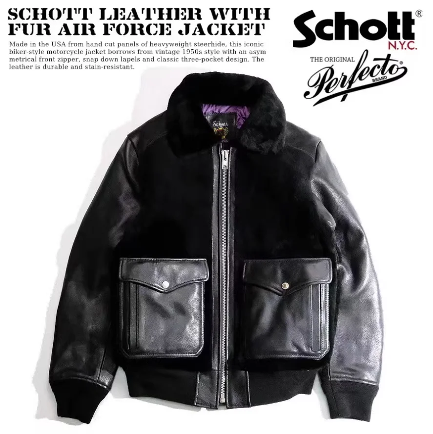

Кожаный меховой шут Extra Thi 8090s SCHOTT, винтажный цельный дизайн, зимняя теплая длинная застежка-молния в американском стиле, повседневная одежда...