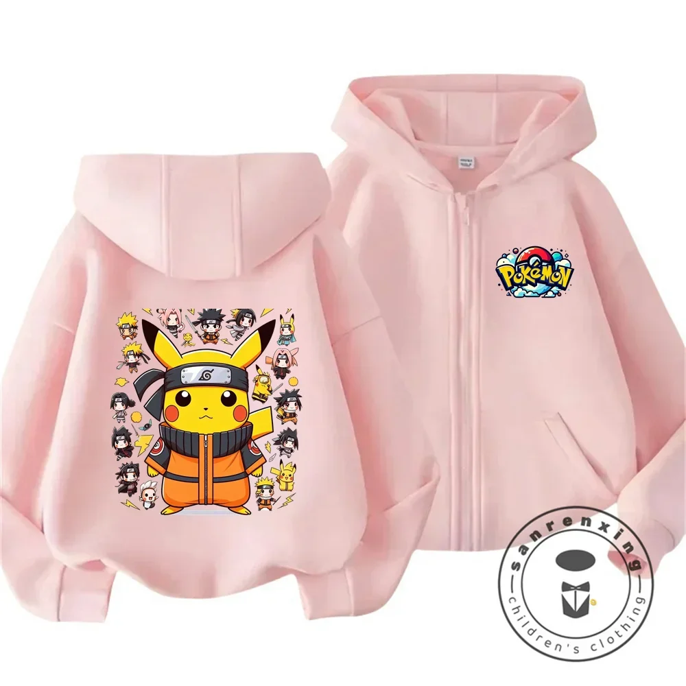 Kids Cartoon Tops Pokemon Printed Zipper Sweatshirt Childrens Fashion Pikachu Hoodies Children'S Clothing Boys And Girls Clothes