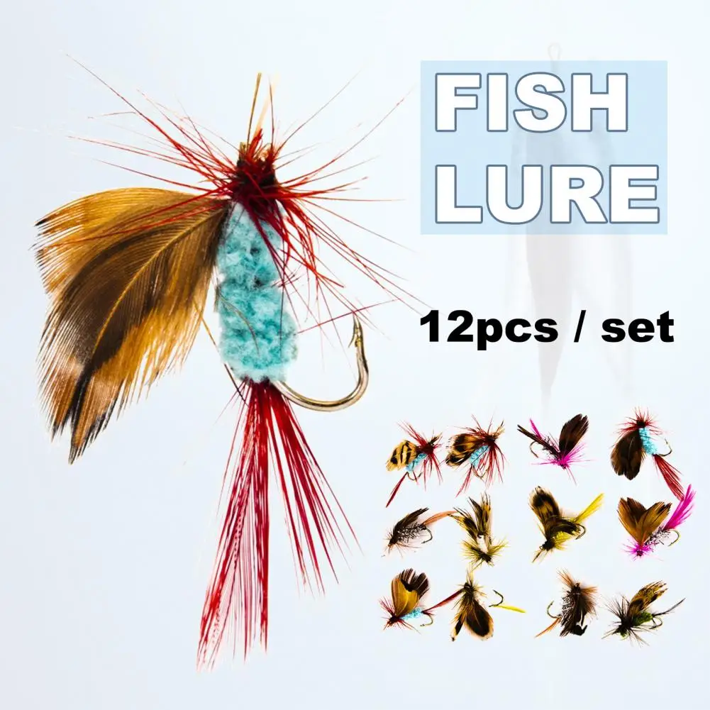 12Pcs/Set Fly Hook Stimulated Portable Nylon Simulation Moths Fly Fishing Swim Bait for Rivers