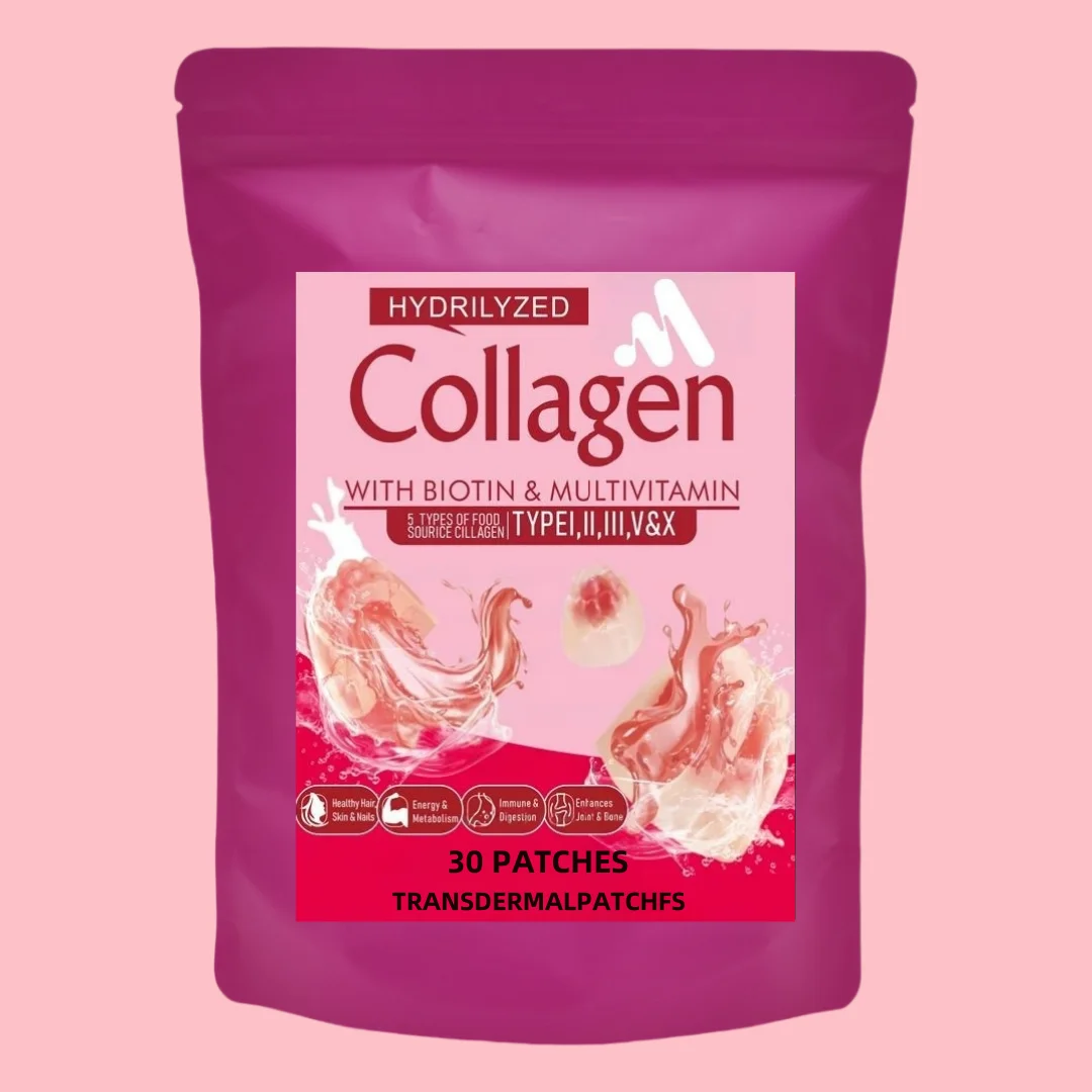 

30 Patches Marine Collagen Transdermal Patches with Type I,I,II,V&X,Biotin, Resveratrol Hair Skin, Skin Anti Ageing
