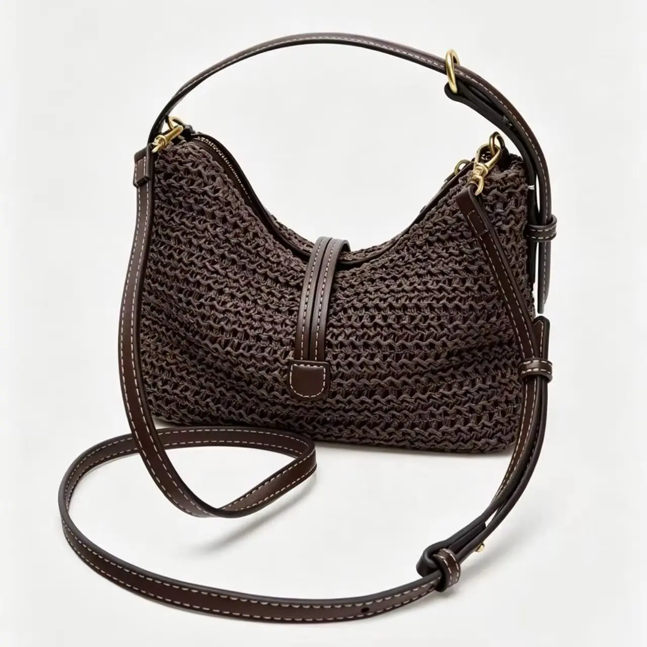 Straw Woven Crescent Bag French Style Small 25cm Crochet Hobo Bag Summer Beach Travel Shoulder Crossbody Bag For Women Mini - view 5