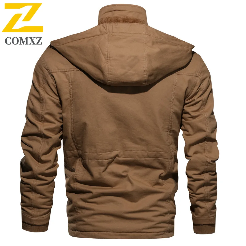 Mens Work Jackets 2025 Autumn Winter New Solid Color PlushThickened Outdoor Camping Hooded Fleece Coat Man Loose Fitting Jackets
