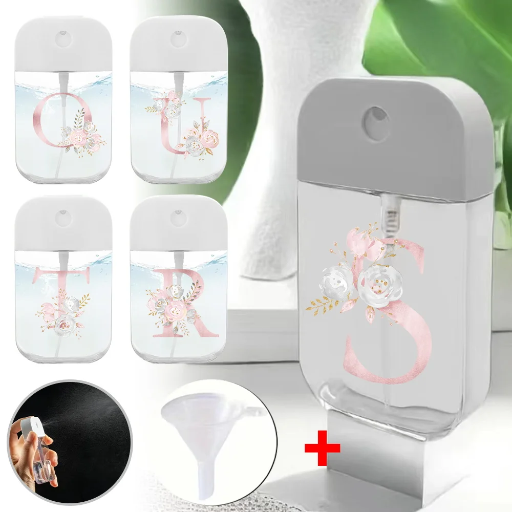 

Portable Card Spray Bottle With Funnel Perfume Alcohol Hand Sanitizer Liquid Sub-Packing Bottle Pink Flower Letter Pattern