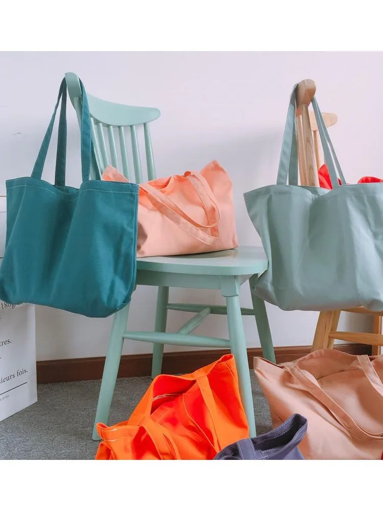 Canvas Shopping Bags Eco Reusable Foldable Shoulder Bag Large Handbag Fabric Cotton Tote Bag for Women Can Customized Logo
