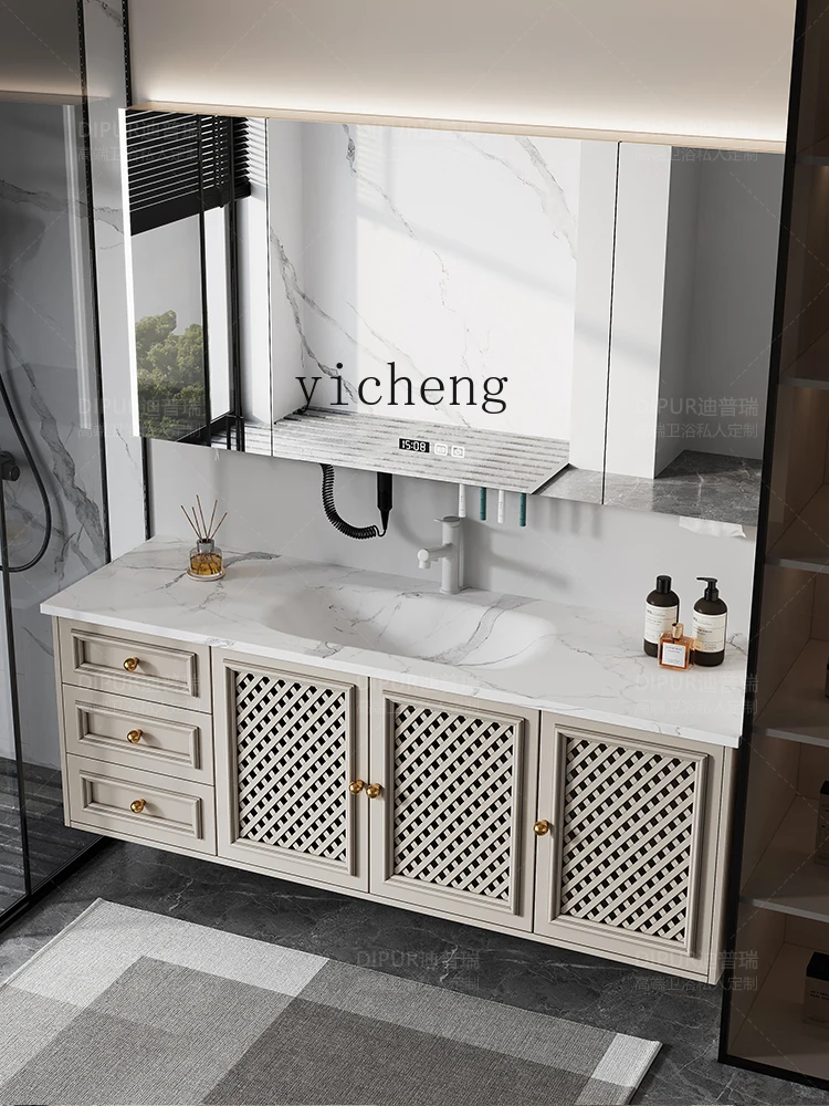 ZK Stone Plate Hot Bending Whole Washbin Bathroom Cabinet Combination Mirror Cabinet Bathroom Hand Washing Wash up Sink