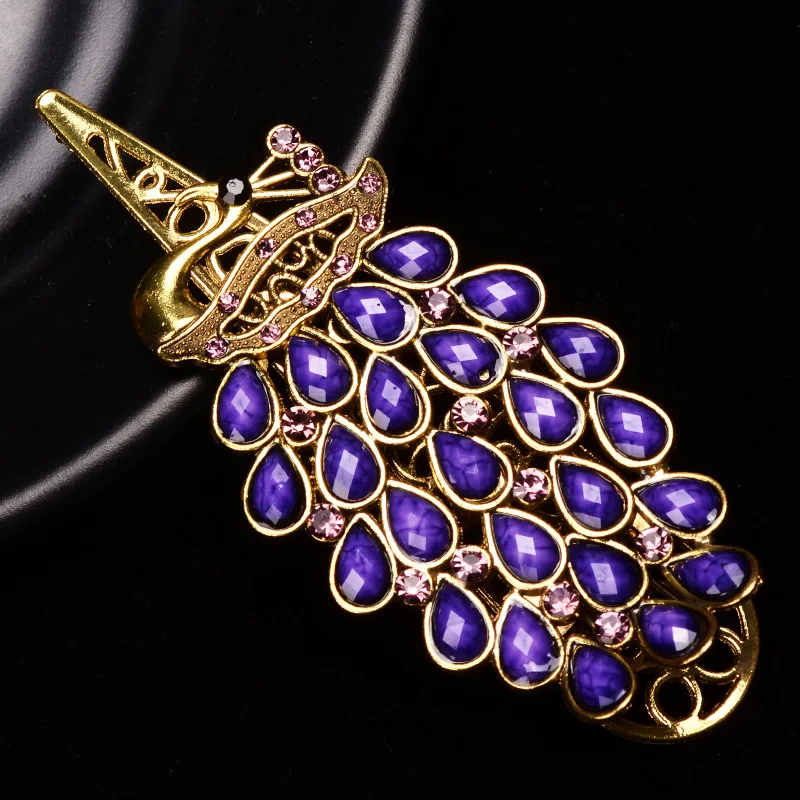 Luxury Rhinestone Peacock Hairpin Colorful Crystal Vintage Hair Clip Barrette For Women Girls Hair Accessories